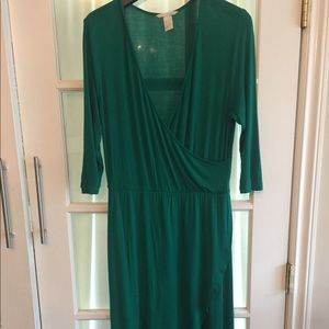 Cotton faux wrap dress in kelly green